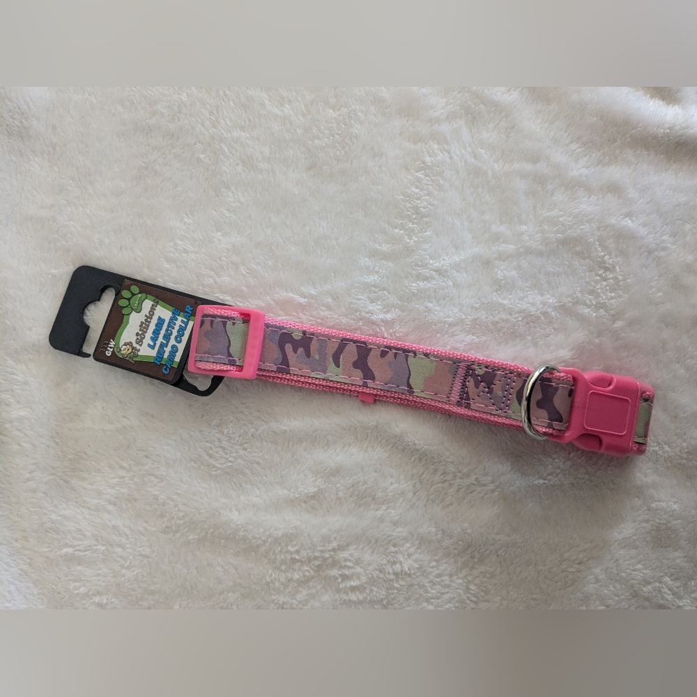 Dog Pet Collar Pink Camo Multicollar Reflective Size Large 15-22" neck/1" wide
